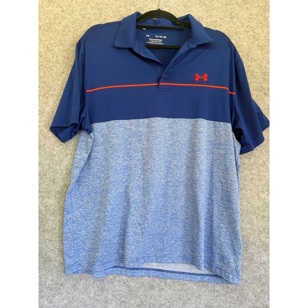 Under Armour Playoff Polo Mens XL Blue Heathered Colorblock Golf Shirt Loose Fit